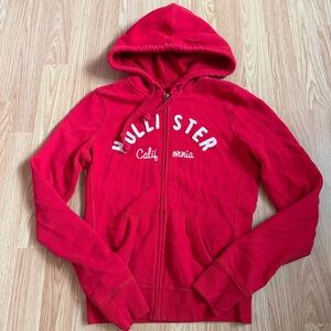 Hollister Bright Red Embroidered Zip Hoodie